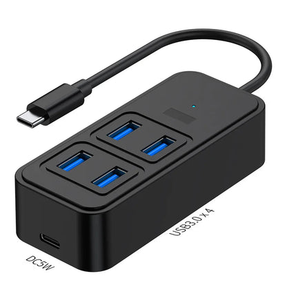 USB-C to 4-Port USB 3.0 Hub with DC 5V Power Supply 5Gbps High Speed Data Transfer Plug And Play Docking Station for Laptop