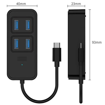 USB-C to 4-Port USB 3.0 Hub with DC 5V Power Supply 5Gbps High Speed Data Transfer Plug And Play Docking Station for Laptop