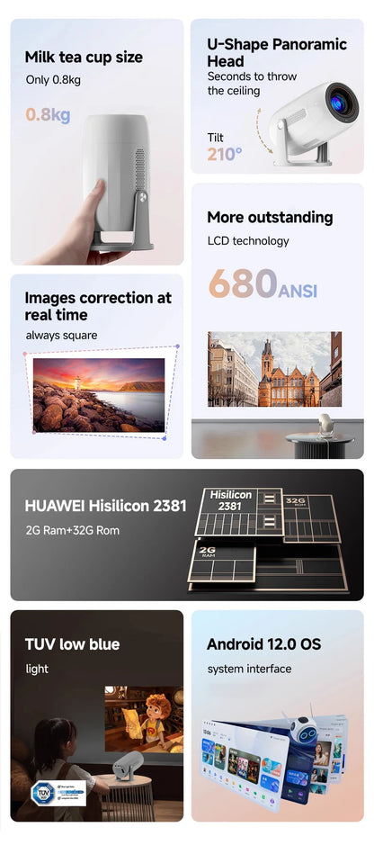 Lenovo Portable 4K Projector 100M Android 12 WIFI 6 TOF No-Sense Auto Focus Outdoor Full HD Projector Video Movie Home Theater