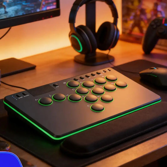 14 Keys Leverless Controller Arcade Stick w/ RGB All-Button Arcade Controller Supports Hot Swap for Switch/Ps 4/PC Games