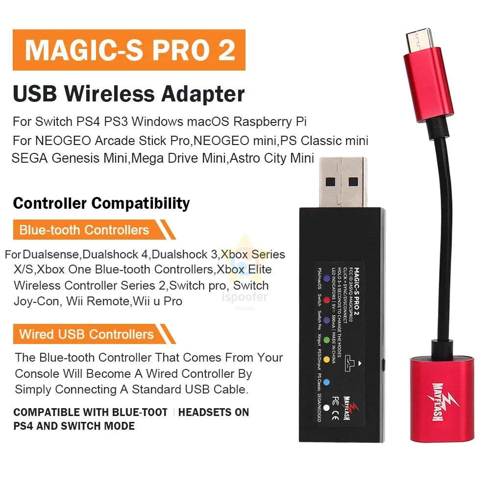 NEW For Mayflash Magic S Pro 2 USB Wireless Controller Joypad for Switch Pro / Fight Stick Gamepad Adapter for Xbox Series X/S