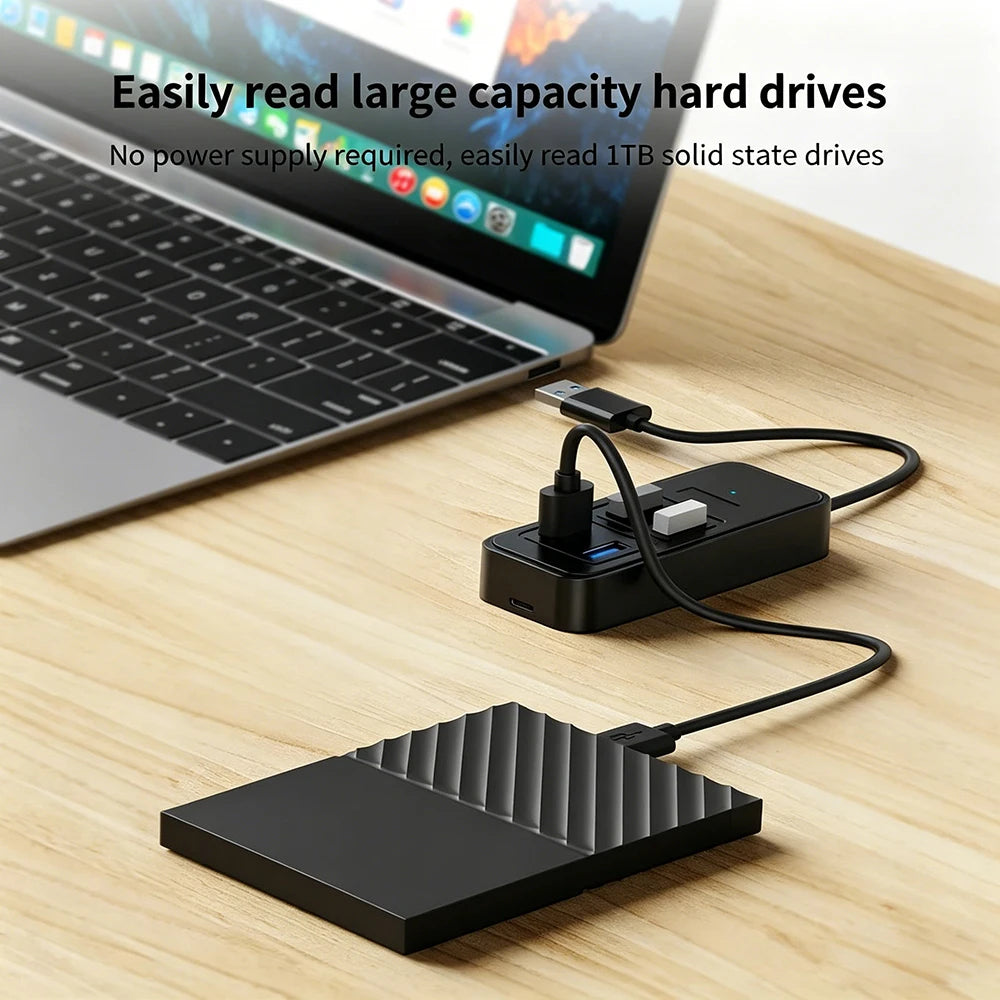 USB-C to 4-Port USB 3.0 Hub with DC 5V Power Supply 5Gbps High Speed Data Transfer Plug And Play Docking Station for Laptop