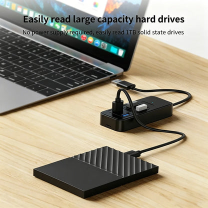 USB-C to 4-Port USB 3.0 Hub with DC 5V Power Supply 5Gbps High Speed Data Transfer Plug And Play Docking Station for Laptop