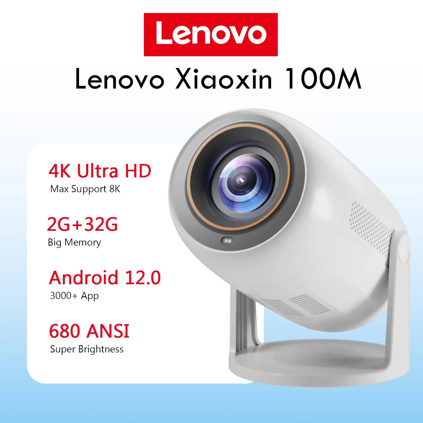 Lenovo Portable 4K Projector 100M Android 12 WIFI 6 TOF No-Sense Auto Focus Outdoor Full HD Projector Video Movie Home Theater