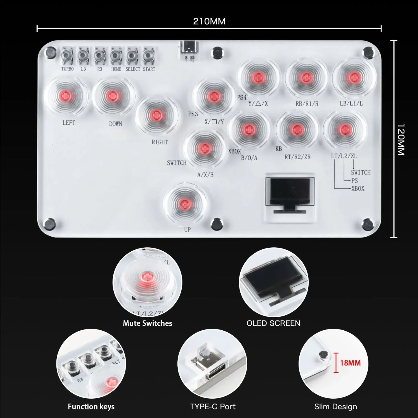 Hitbox Leverless Controller Fight Sticks Custom 12Keys All-Button Arcade Fightstick Keyboard for PS4/PS3/Switch/PC RGB Keyboard