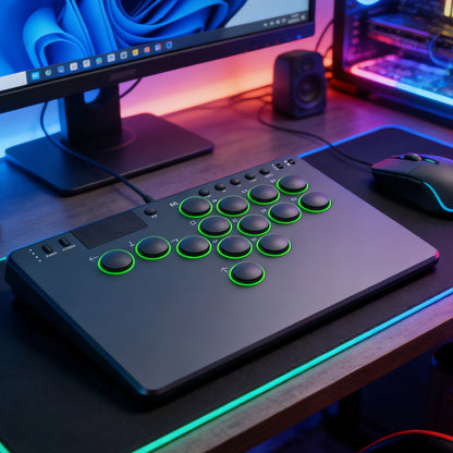 14 Keys Leverless Controller Arcade Stick w/ RGB All-Button Arcade Controller Supports Hot Swap for Switch/Ps 4/PC Games